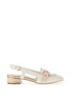 Dancing Matilda Buckle Detail Heeled Pumps, White Mix