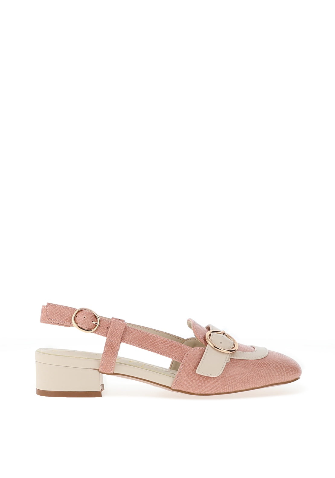 Dancing Matilda Buckle Detail Heeled Pumps, Salmon Pink