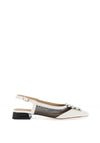 Dancing Matilda Trapeze Geo Printed Sling Back Flat Shoes, White & Black