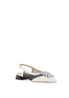 Dancing Matilda Trapeze Geo Printed Sling Back Flat Shoes, White & Black