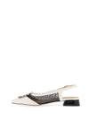 Dancing Matilda Trapeze Geo Printed Sling Back Flat Shoes, White & Black