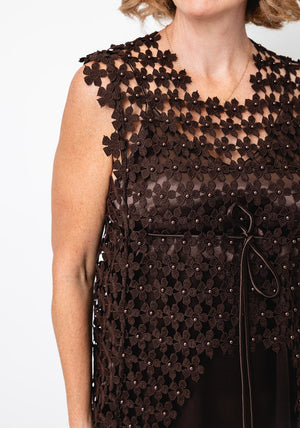 Darling Crochet Flower Midi Dress, Brown