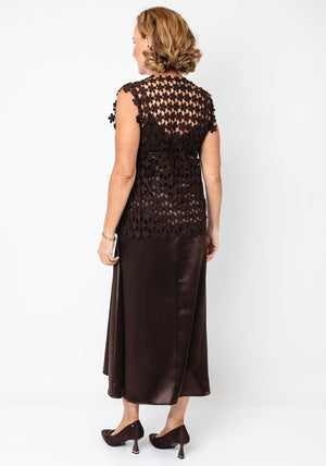 Darling Crochet Flower Midi Dress, Brown