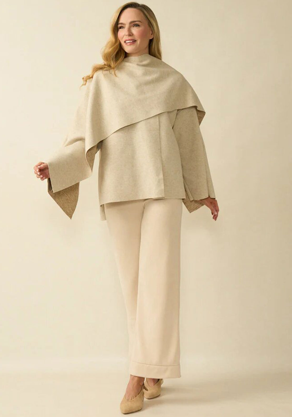 d.e.c.k by Decollage One Size Draped Cape, Beige - McElhinneys