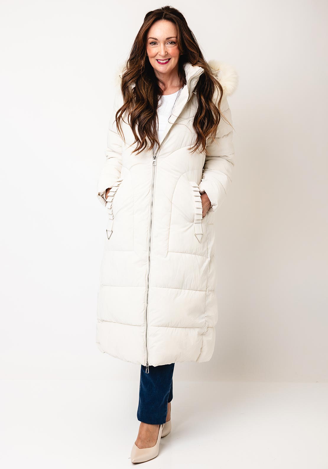 d.e.c.k by Decollage Faux Fur Hood Puffer Coat, Cream - McElhinneys