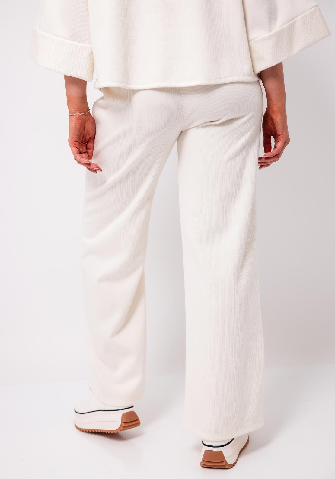 d.e.c.k by Decollage Ribbed Wide Leg Trousers, Cream