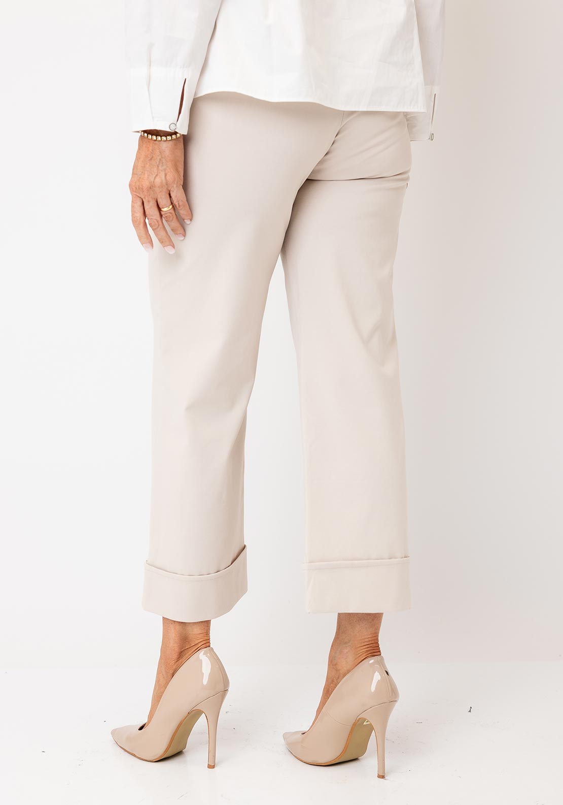 d.e.c.k by Decollage Turned Up Hem Wide Leg Trousers, Beige