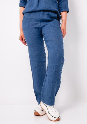 D.E.C.K By Decollage Pinstripe Straight Leg Linen Trouser, Blue