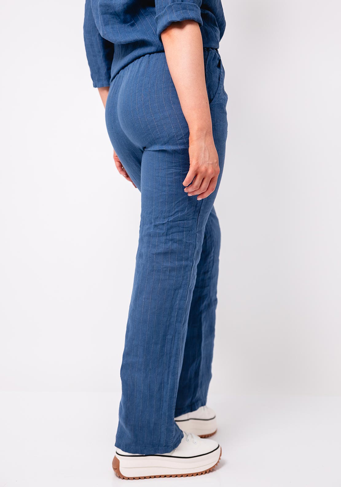 D.E.C.K By Decollage Pinstripe Straight Leg Linen Trouser, Blue