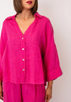 D.e.c.k by Decollage Linen Cropped Sleeve Blouse, Pink