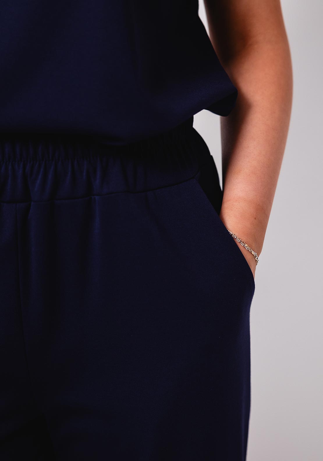 D.E.C.K By Decollage Elasticated Wide Leg Trousers, Navy