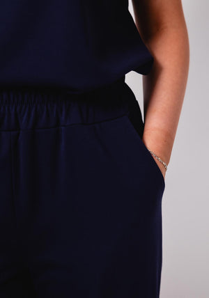 D.E.C.K By Decollage Elasticated Wide Leg Trousers, Navy
