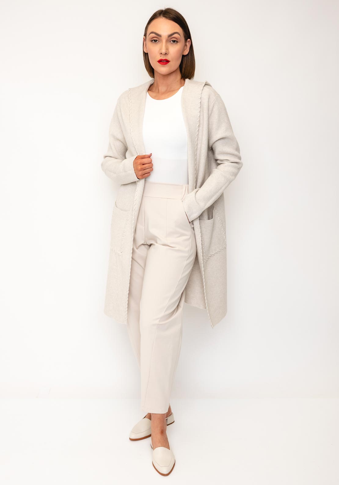 D.E.C.K By Decollage Long Knitted Cardigan, Beige