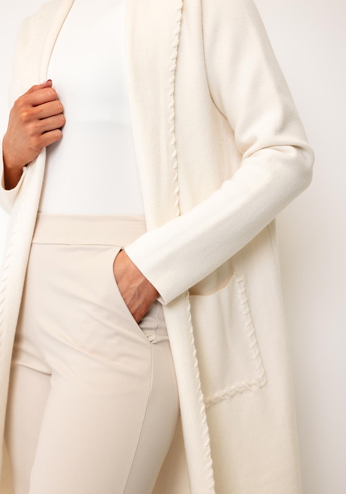 D.E.C.K By Decollage Long Knitted Cardigan, Cream