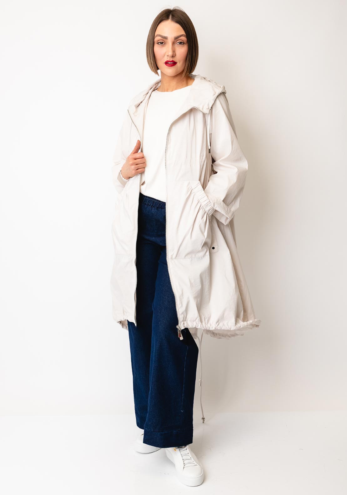 D.e.c.k by Decollage Long Hooded Jacket, Cream