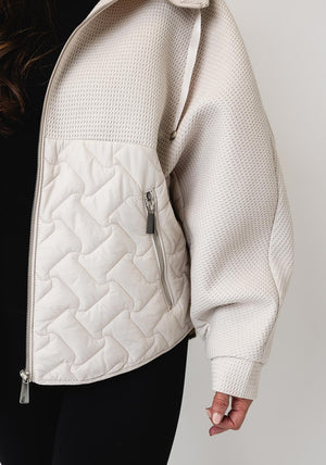 d.e.c.k By Decollage Waffle and Quilted Hooded Coat, Cream Beige