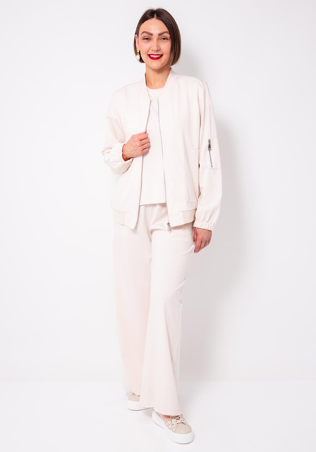 D.E.C.K By Decollage Zipped Bomber Jacket, Cream