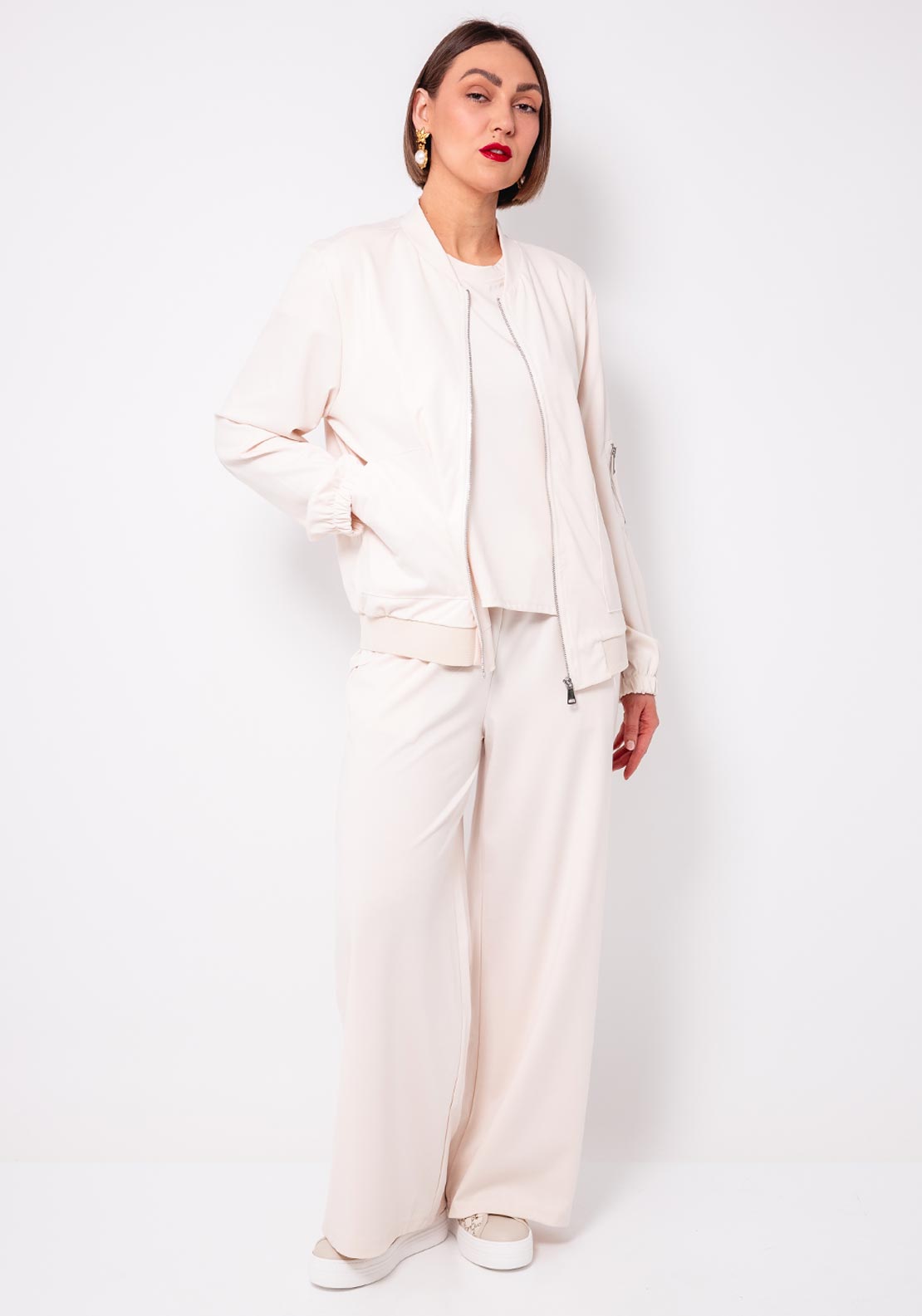 D.E.C.K By Decollage Zipped Bomber Jacket, Cream