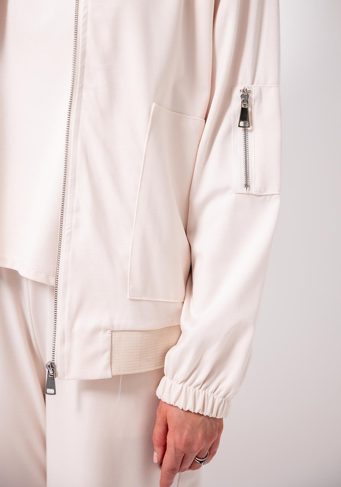 D.E.C.K By Decollage Zipped Bomber Jacket, Cream