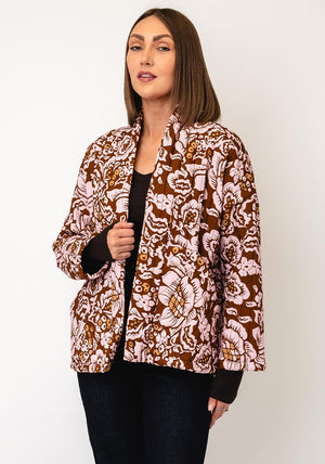 d.e.c.k By Decollage Floral Print Open Jacket, Brown Multi