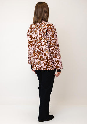 d.e.c.k By Decollage Floral Print Open Jacket, Brown Multi