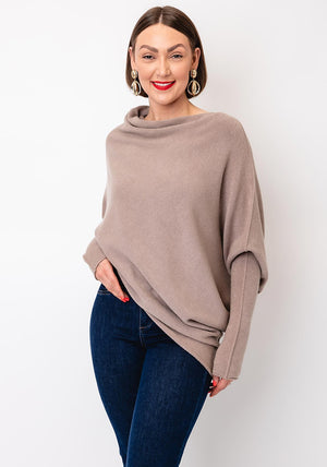 D.E.C.K By Decollage One Size Asymmetric Jumper, Taupe