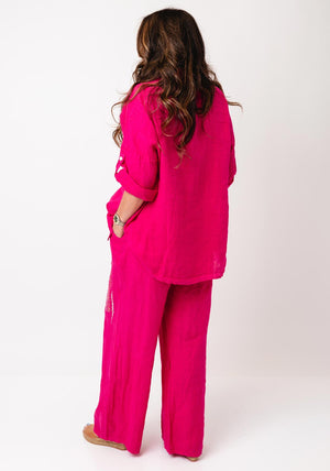 d.e.c.k by Decollage One Sized Linen Shirt, Fuchsia Pink