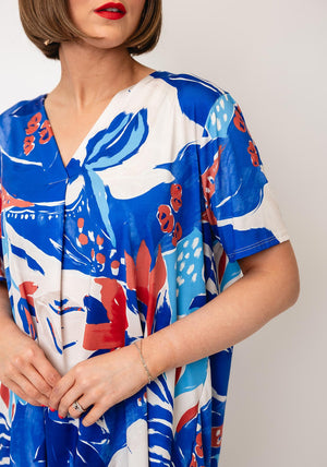 D.e.c.k by Decollage One Size Floral Short Sleeve Top, Blue