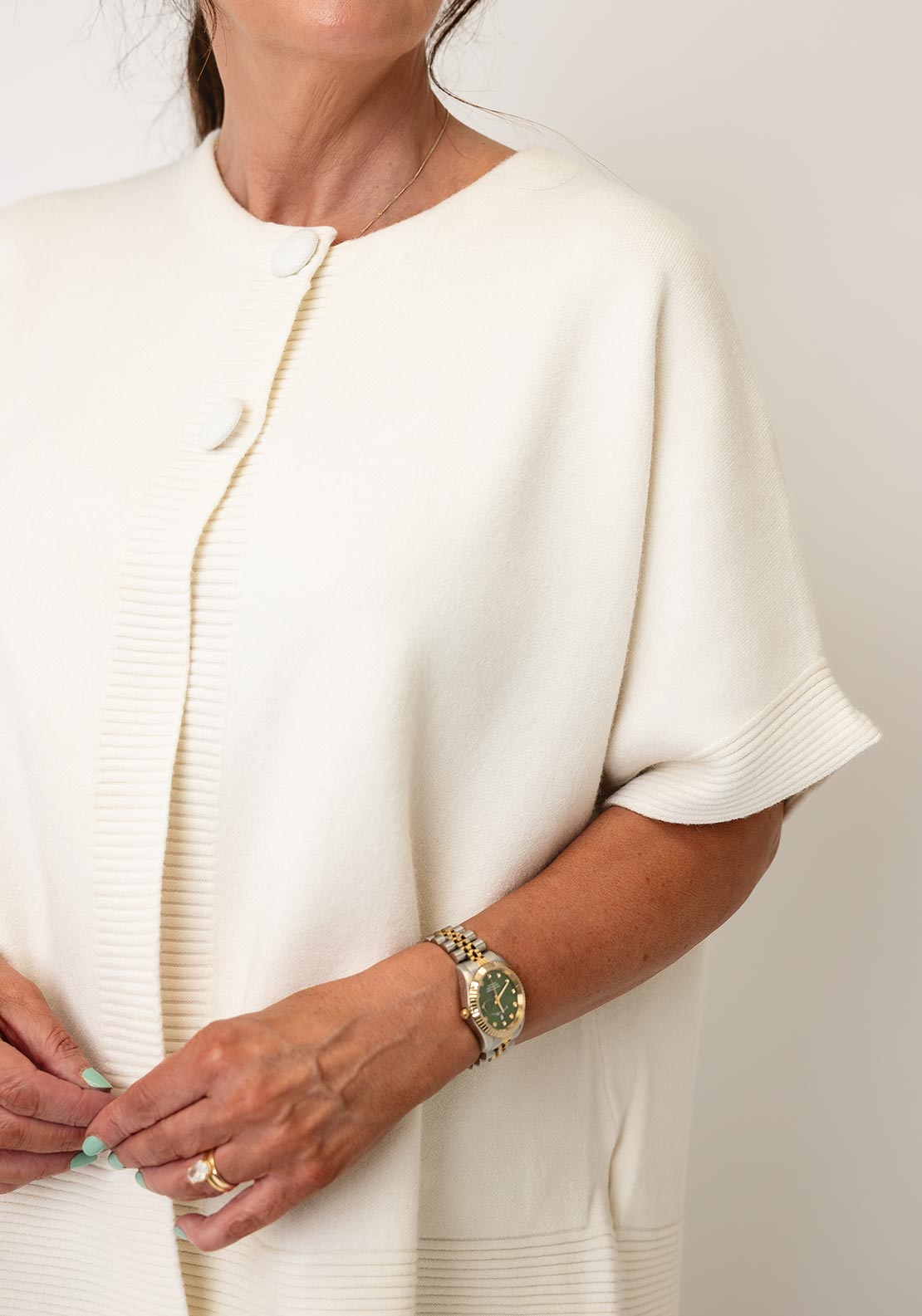 d.e.c.k By Decollage Short Sleeve Button Cardigan, Cream