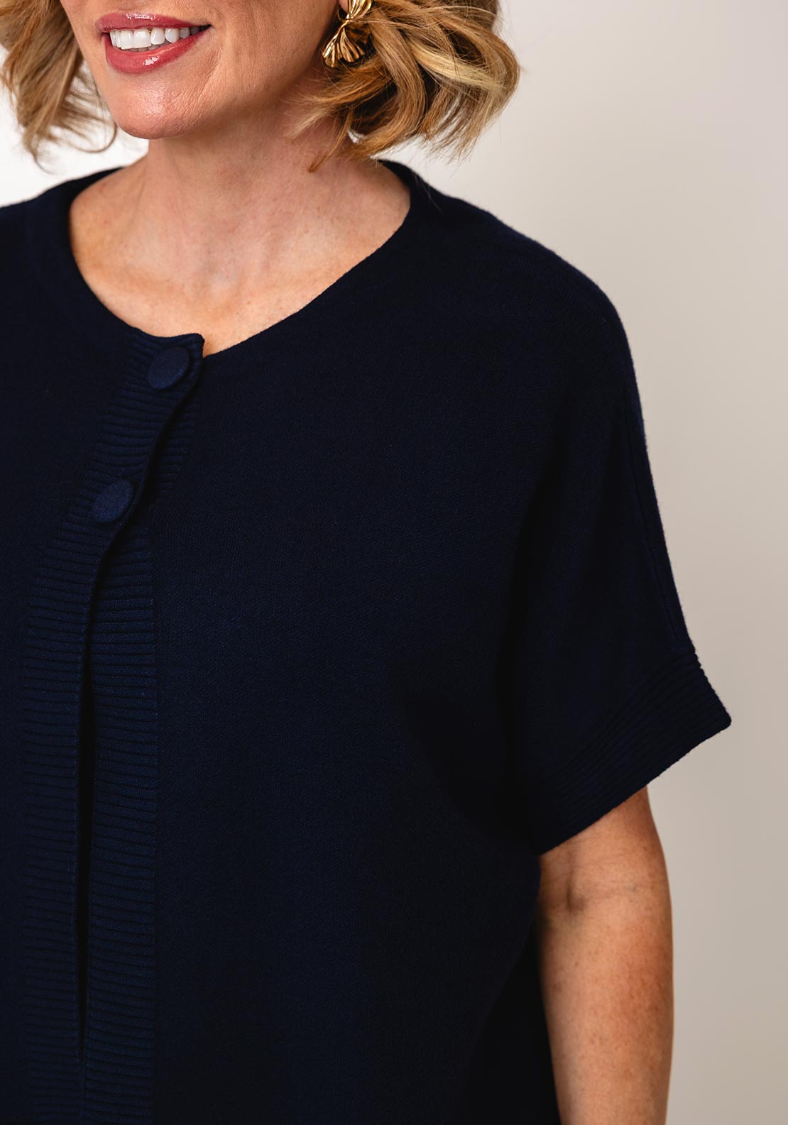 d.e.c.k By Decollage Short Sleeve Button Cardigan, Navy