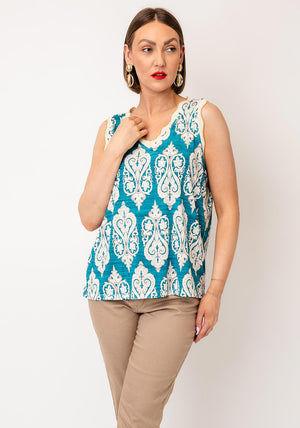 d.e.c.k by Decollage One Size Antique Print Cami, Teal