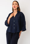 D.e.c.k by Decollage Linen Cropped Sleeve Blouse, Navy