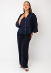 D.e.c.k by Decollage Linen Cropped Sleeve Blouse, Navy