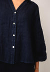 D.e.c.k by Decollage Linen Cropped Sleeve Blouse, Navy