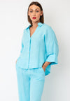 D.e.c.k by Decollage Linen Cropped Sleeve Blouse, Turquoise Blue