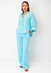 D.e.c.k by Decollage Linen Cropped Sleeve Blouse, Turquoise Blue