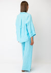 D.e.c.k by Decollage Linen Cropped Sleeve Blouse, Turquoise Blue