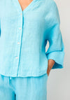D.e.c.k by Decollage Linen Cropped Sleeve Blouse, Turquoise Blue