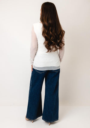 D.E.C.K By Decollage Mesh Long Sleeve Top, White