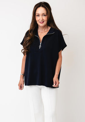 d.e.c.k By Decollage Short Sleeve Zip Up Cardigan, Navy