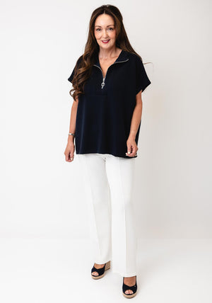 d.e.c.k By Decollage Short Sleeve Zip Up Cardigan, Navy