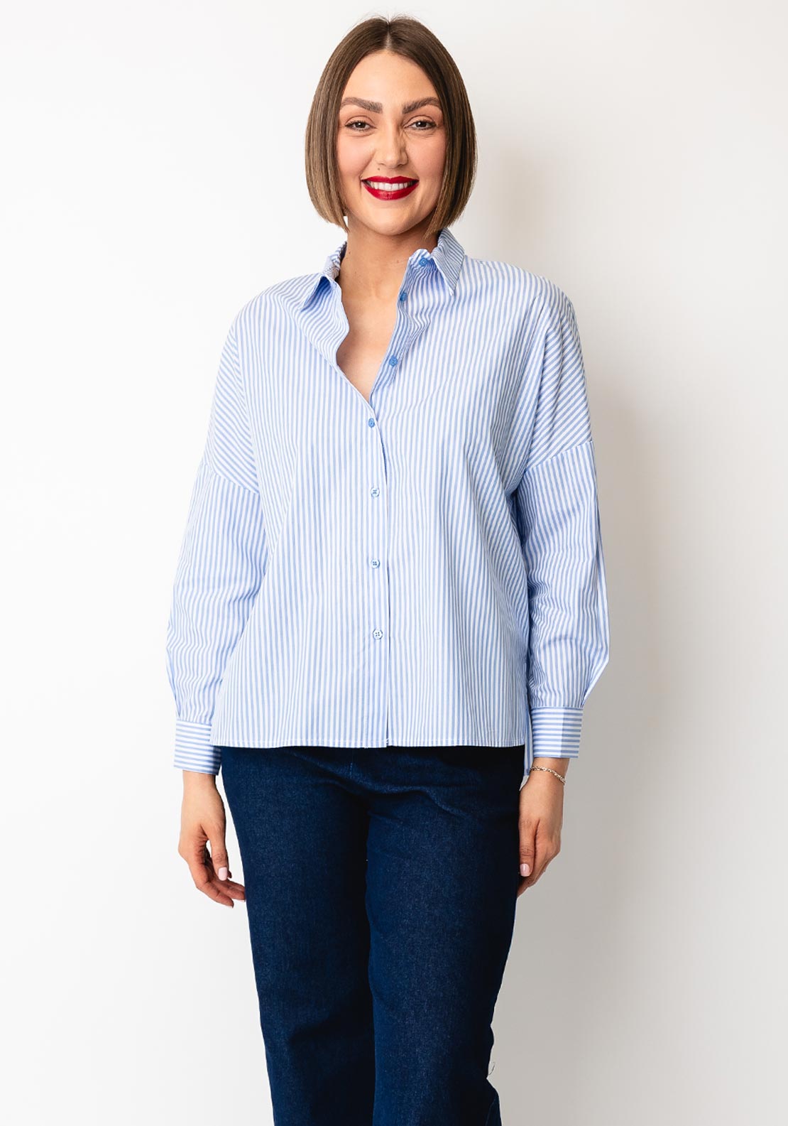 D.e.c.k by Decollage Striped Cotton Shirt, Blue