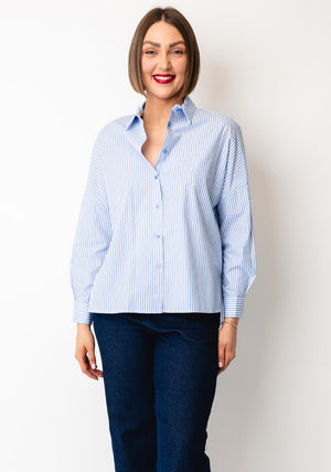 D.e.c.k by Decollage Striped Cotton Shirt, Blue