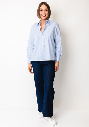 D.e.c.k by Decollage Striped Cotton Shirt, Blue