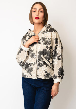 D.e.c.k by Decollage One Floral Hooded Jacket, Beige