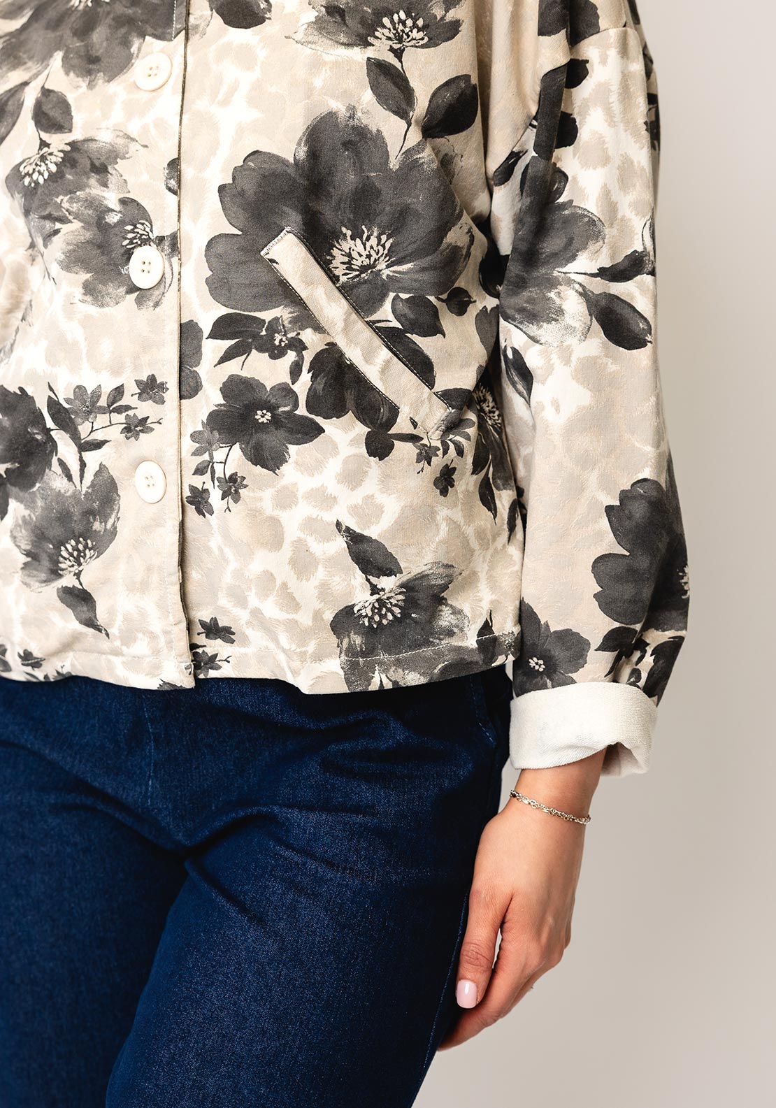 D.e.c.k by Decollage One Floral Hooded Jacket, Beige
