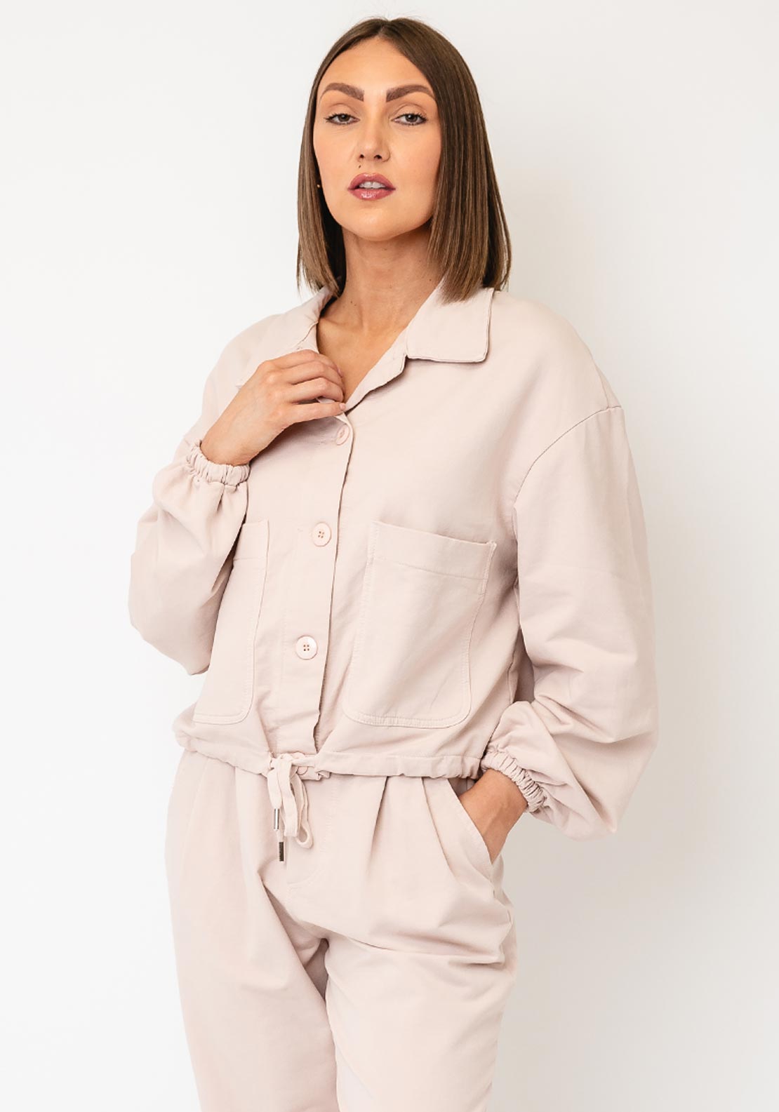 d.e.c.k By Decollage Button Up Short Jacket, Blush Pink