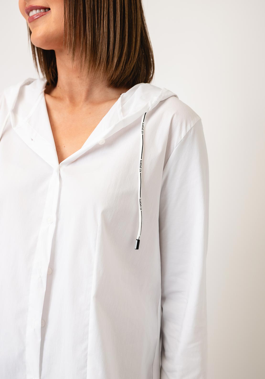 D.e.c.k By Decollage Button Up with Hood Top, White