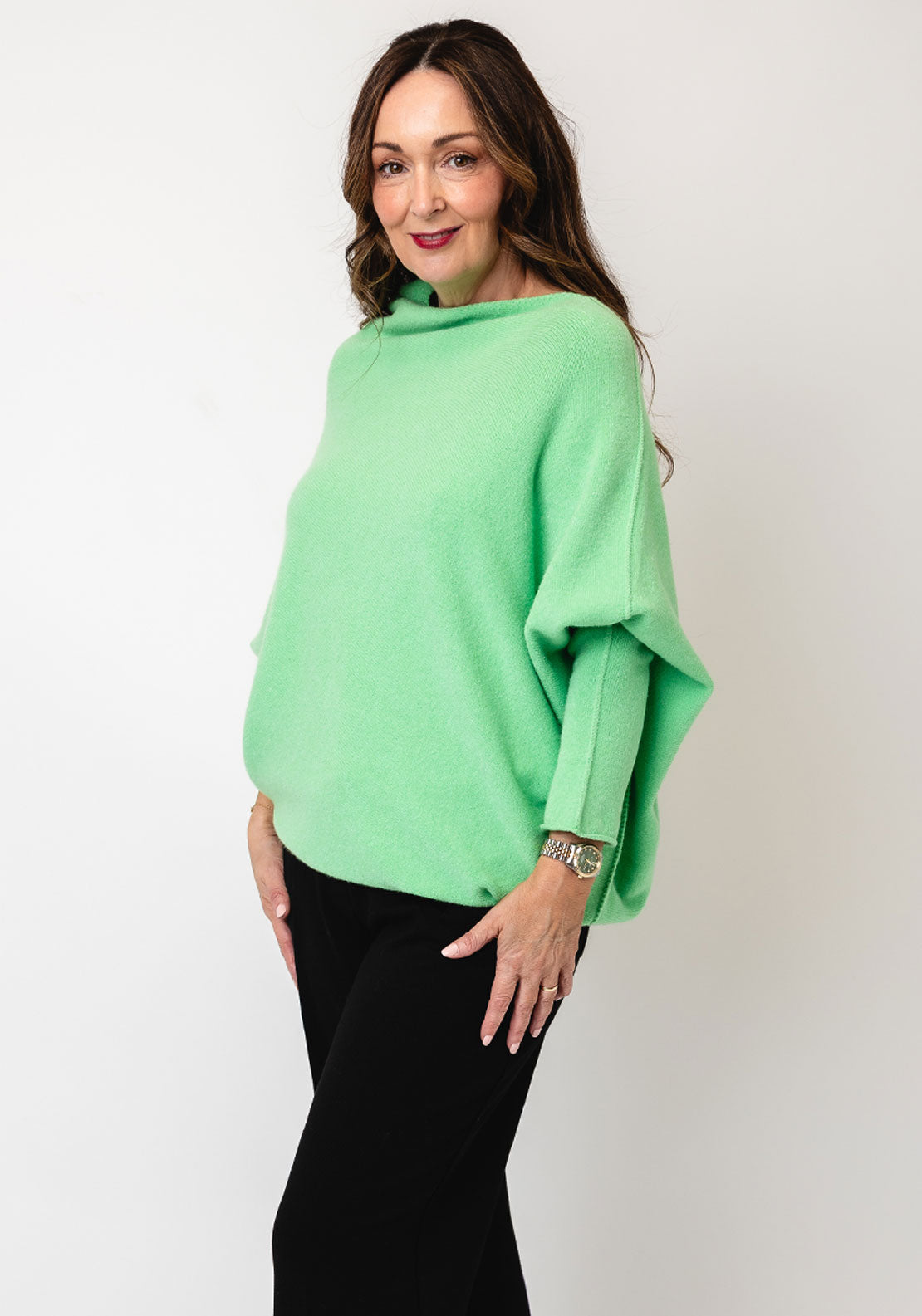 d.e.c.k by Decollage One Size Draped Oversized Jumper, Apple Green