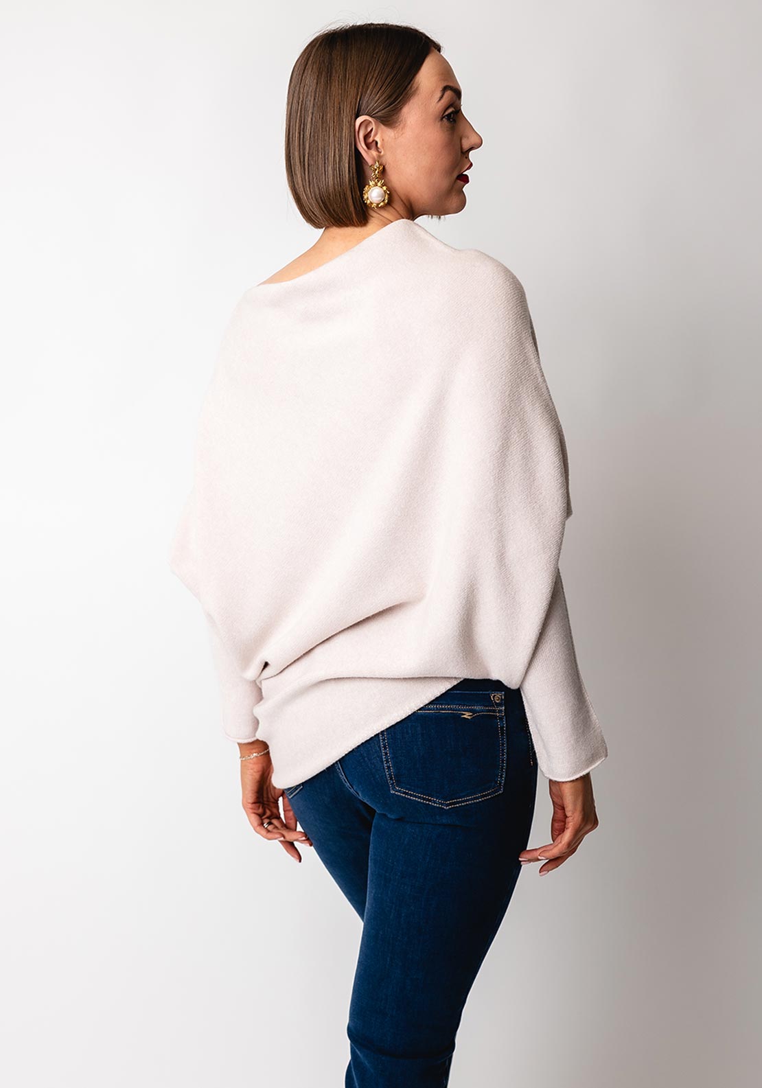 d.e.c.k by Decollage Draped Oversized Jumper, Beige